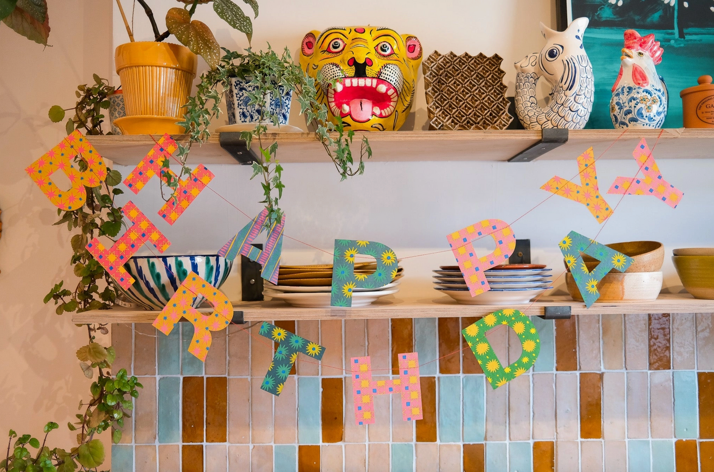 Bright "Happy Birthday" Sewn Garland